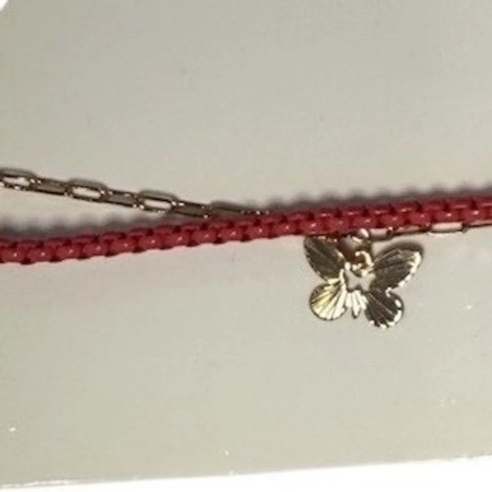 Forever 21 Butterfly Layered Necklace Womens Red Gold Beaded Paperclip Fairycore